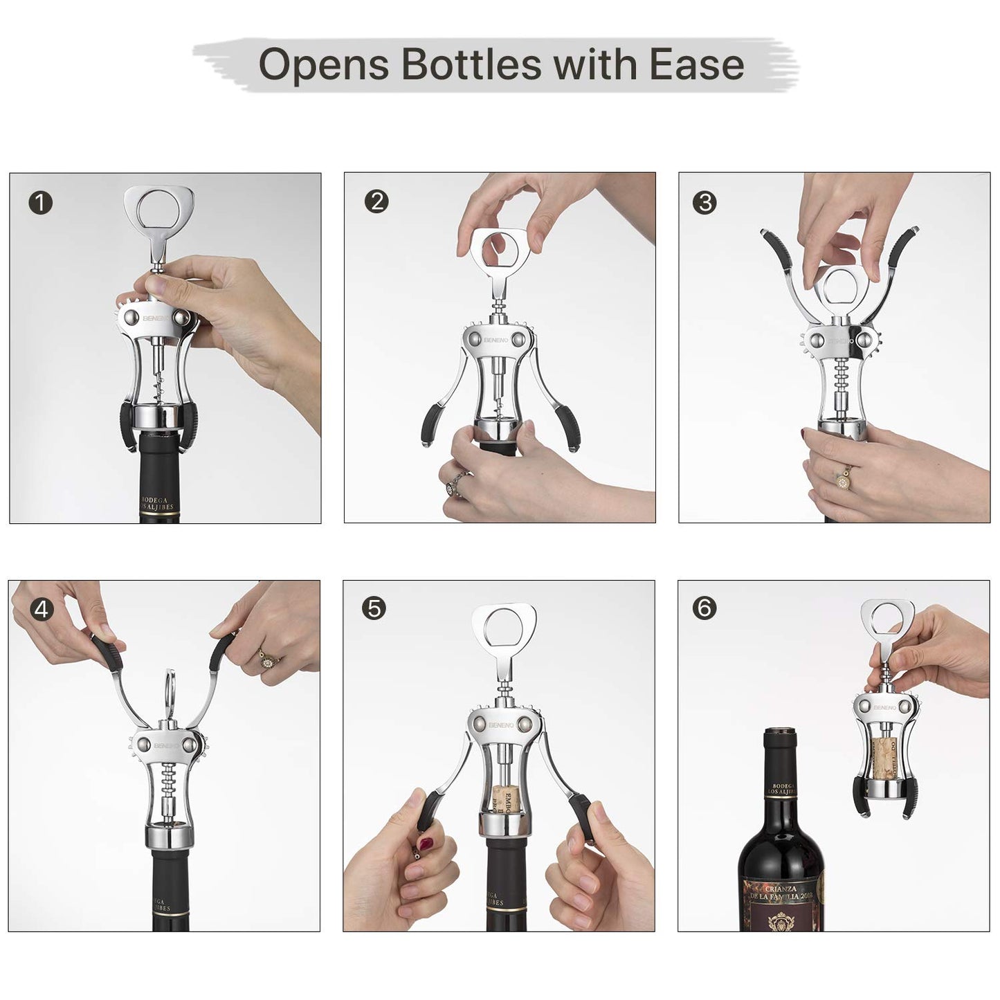 Wine Opener with Stainless Steel Wine Foil Cutter, Zinc Alloy Premium Wing Corkscrew Wine Bottle Opener with Multifunctional Bottles Opener, Upgrade