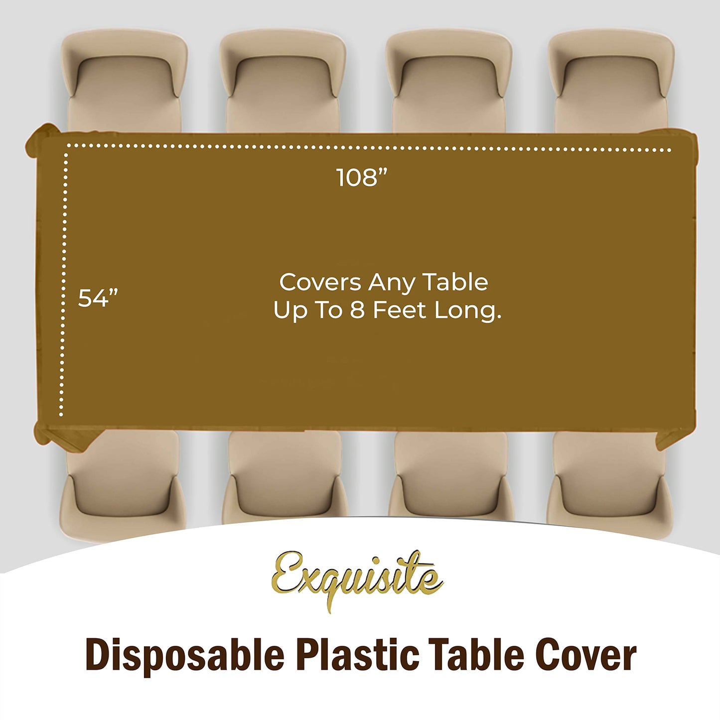 Exquisite 12-Pack Premium Plastic Tablecloth 54in. x 108in. Rectangle Table Cover - Gold