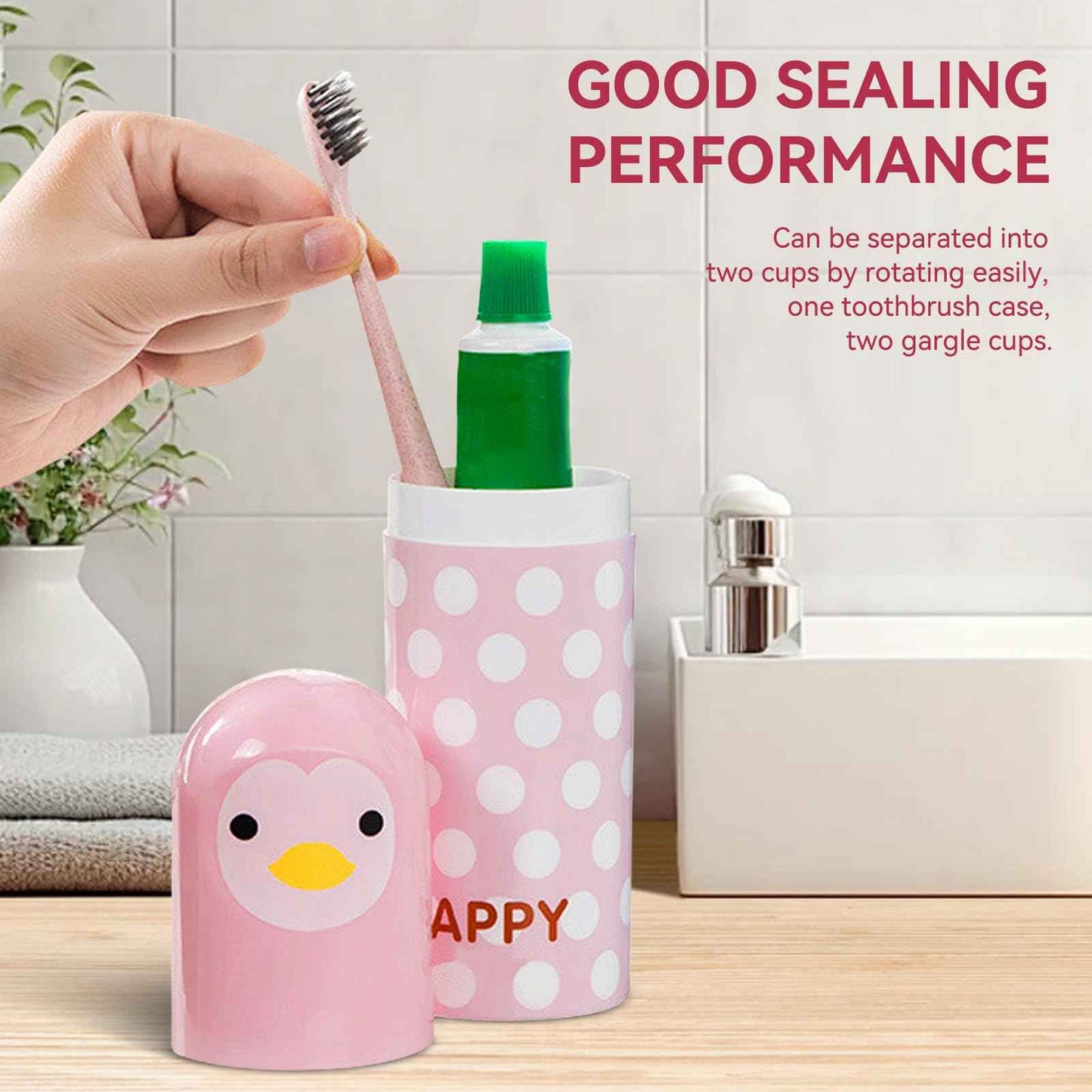 Cyrank Toothbrush Travel Case for Toothbrush, Cute Portable Toothbrush Holder Toothbrush Cup Reusable Plastic Toothbrush Holder with Cover for Traveling, Camping, Home, School, Business(Pink)