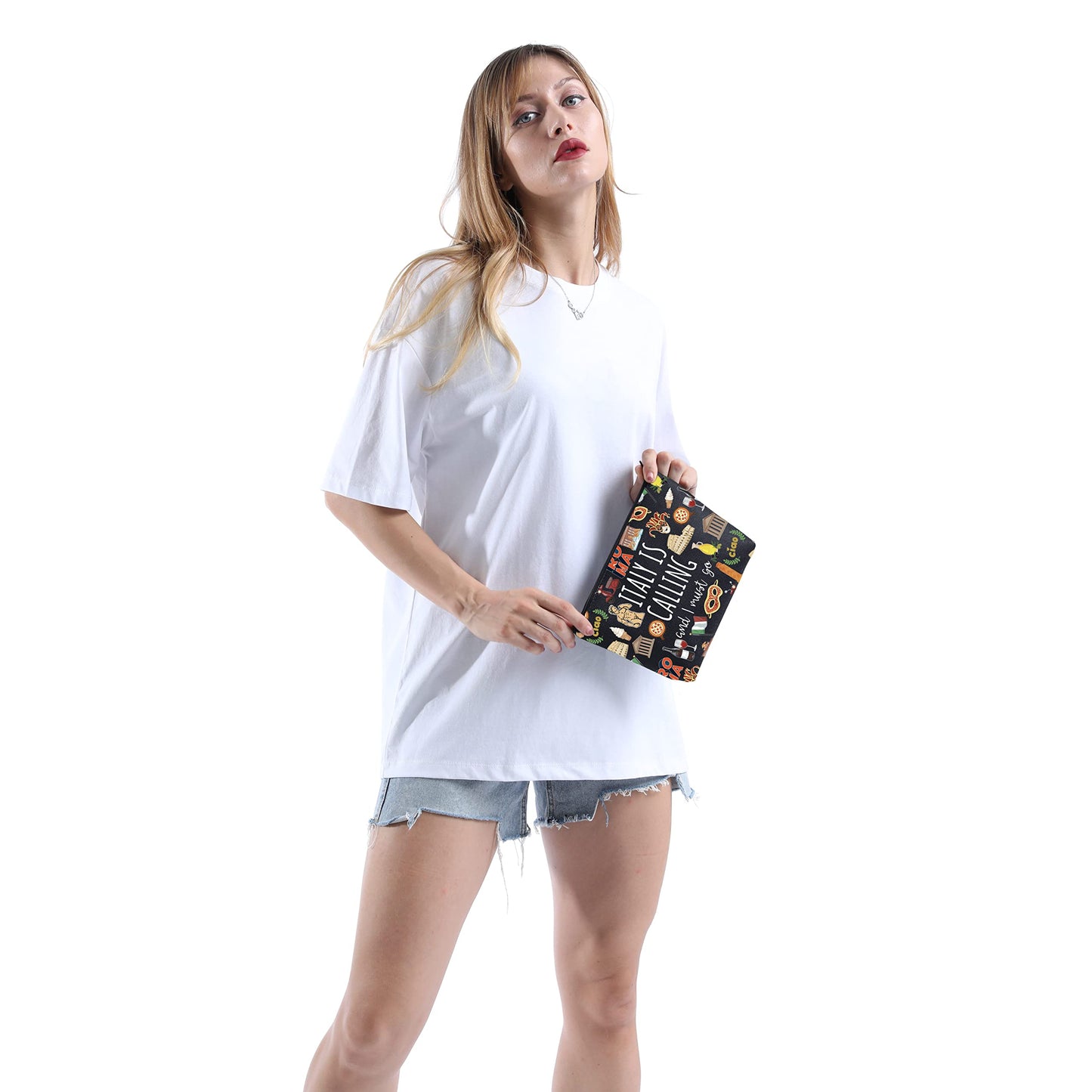 POFULL Italy Map iconic traditional Souvenir Gift ITALY Is Calling and I Must Go Traveller Zipper Pouch Makeup Bag (ITALY Is Calling Cosmetic Bag)