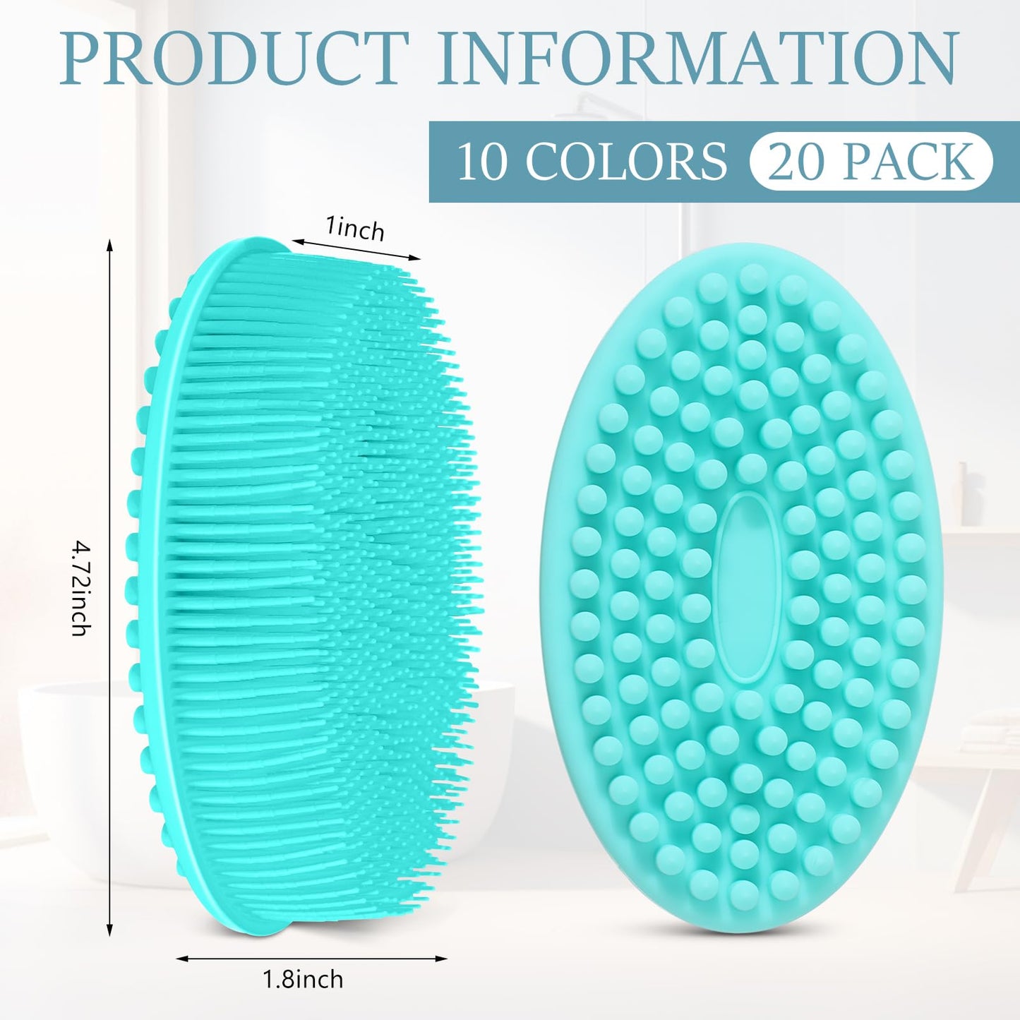 FoldTier 20 Pack Silicone Body Scrubber Soft Silicone Loofah Exfoliating Body Scrubber Double Sided Silicone Body Brush Shampoo Massager for Men Women Kid Skin Clean, 10 Colors