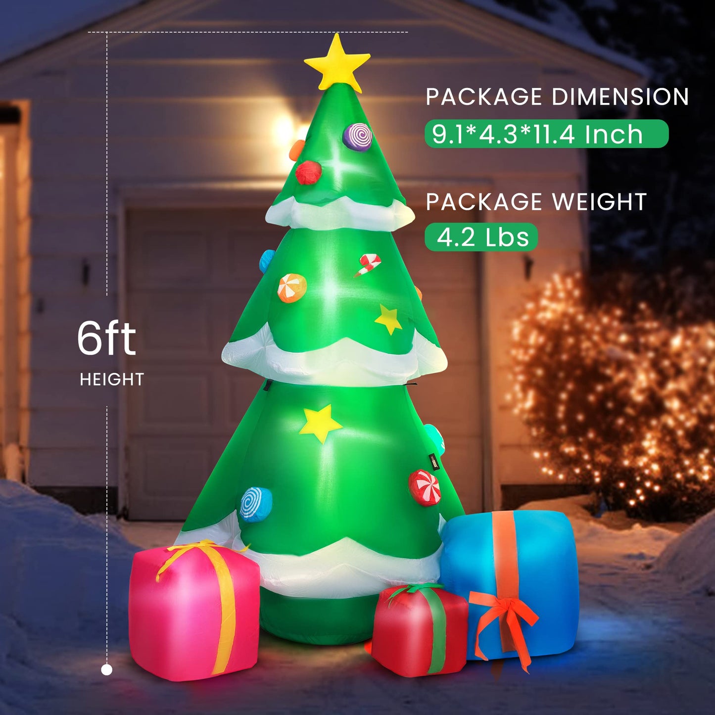 VIVOHOME 6FT Christmas Inflatable Outdoor Decoration, Christmas Tree, Navidad Blow Up Yard Decor with Built-in LED Light for Lawn, Garden, Party