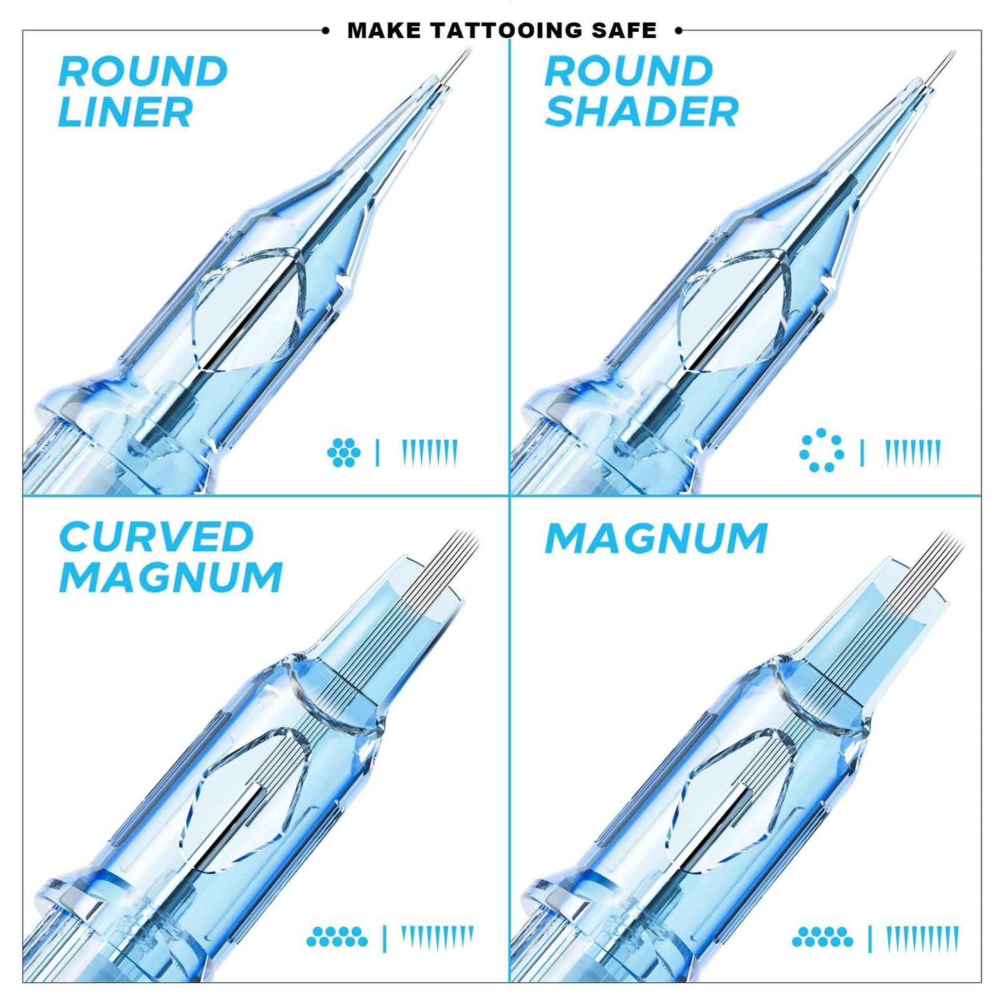 Emalla ELIOT Tattoo Cartridge Needles, 20Pcs Premium Tattoo Needles #10 Bugpin Curved Magnum Tattoo Cartridges 1023CML Tattoo Needles Diameter 0.30mm Long Taper 5.0mm for Machine Tattoo Supplies