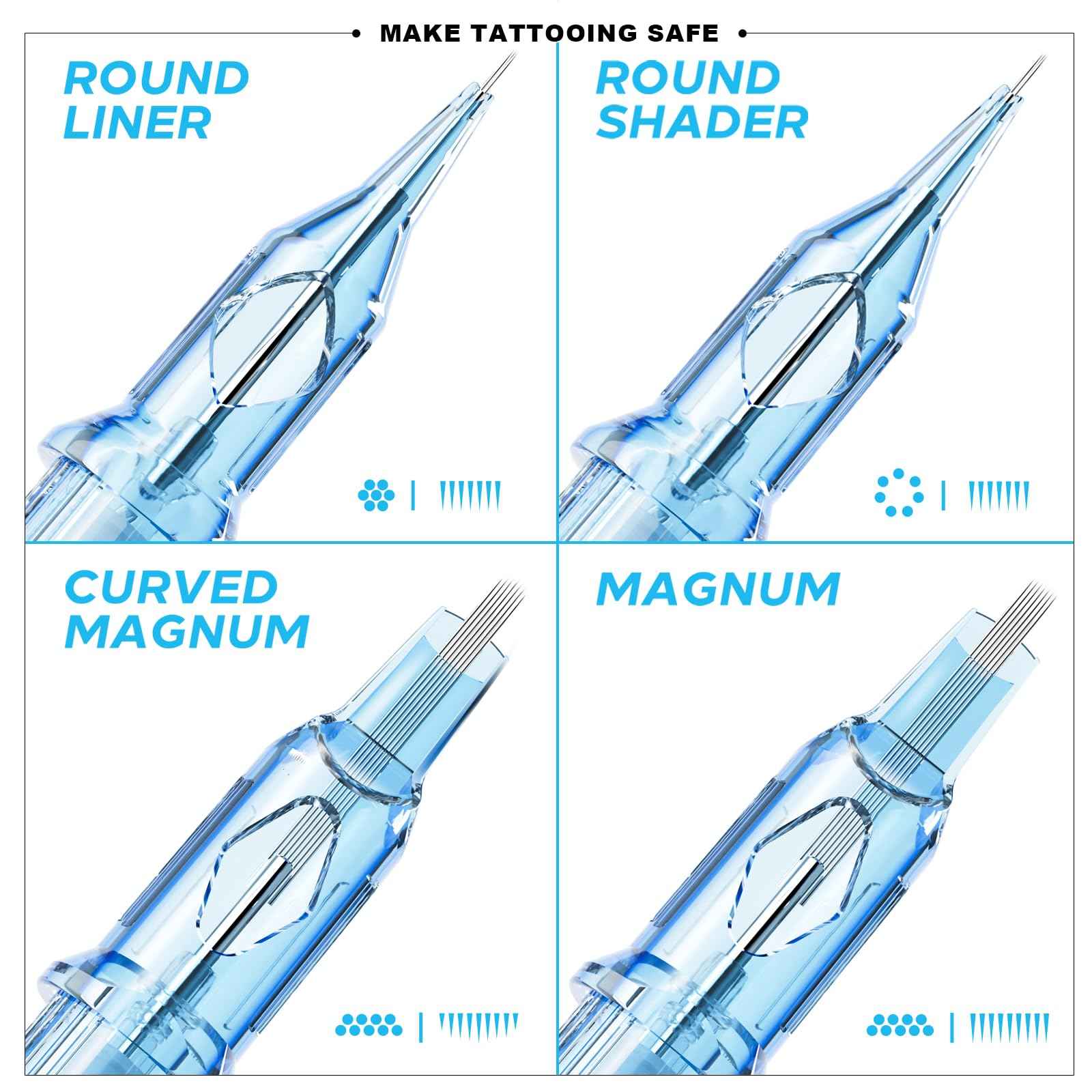 Emalla ELIOT Tattoo Cartridge Needles, 20Pcs Premium Tattoo Needles #10 Bugpin Curved Magnum Tattoo Cartridges 1023CML Tattoo Needles Diameter 0.30mm Long Taper 5.0mm for Machine Tattoo Supplies