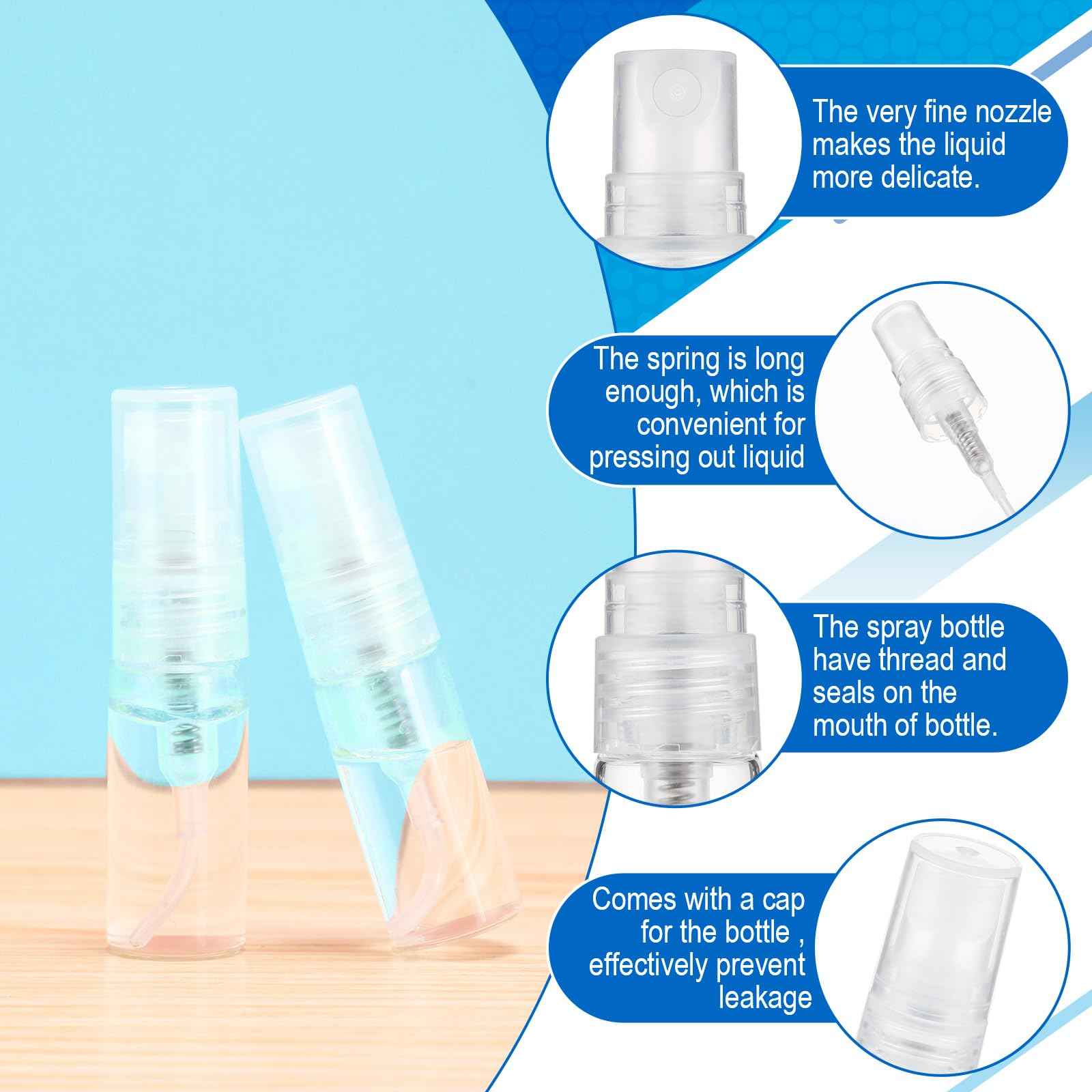 Lallisa 100 Pcs 3ml Mini Spray Bottles Clear Glass Perfume Bottles Refillable Fine Mist Spray Empty Fragrance Sample Containers Cosmetics Atomizer for Cleaning, Travel, Essential Oils
