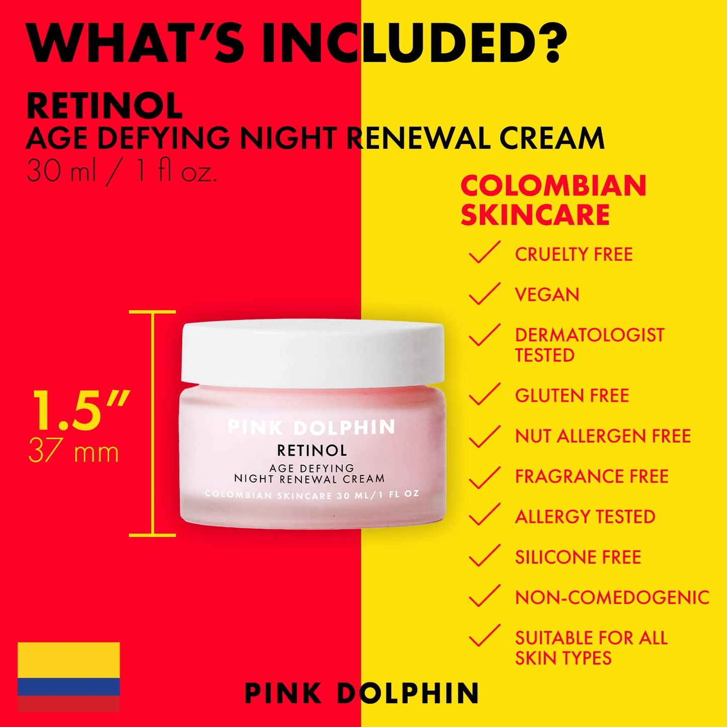 Retinol Night Cream for Face - Age Defying Night Renewal Cream and Facial Moisturizer - Regenerates, Hydrates & Soothes Skin, Boost Collagen Production - Premium Colombian Skin Care - 1oz