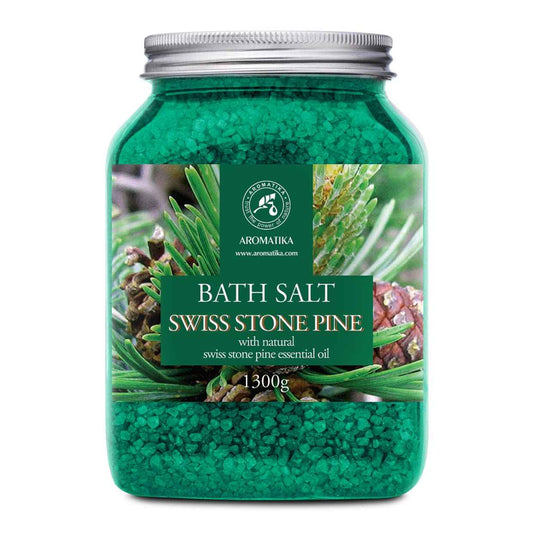 Pine Bath Salt w/Natural Swiss Stone Pine Essential Oil 46 Oz - Pinus Cembra - Natural Bath Sea Salts - Coniferous Salts - Best for Bath - Good Sleep - Relaxing - Body Care - Beauty - Aromatherapy