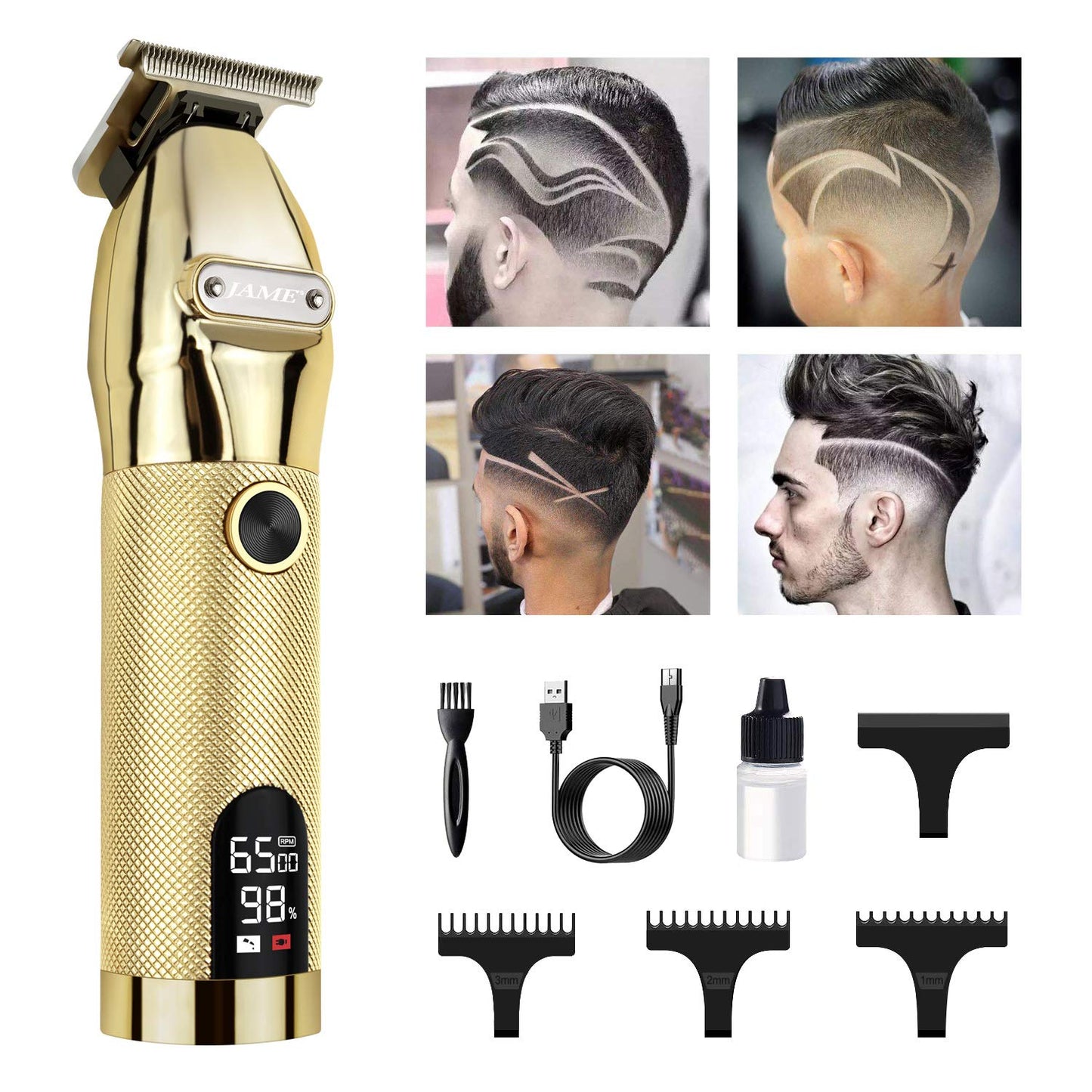 Cordless Outlining Trimmer Professional T Liners Clippers for Men T-Blade Close Cutting Beard Mustache Trimmers Hair Cuttings Kit, LCD Display Zero Gapped Detail Barber (Gold)