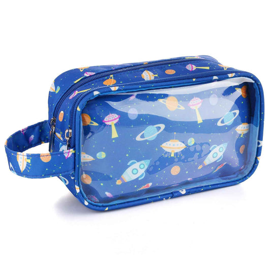 Vipdeal Space Kids Toiletry Bag for Boys, Travel Clear Toiletry Bag for Little Young Boys Waterproof Hanging Wash Bag Toddler Traveling Toiletries, Navy Blue