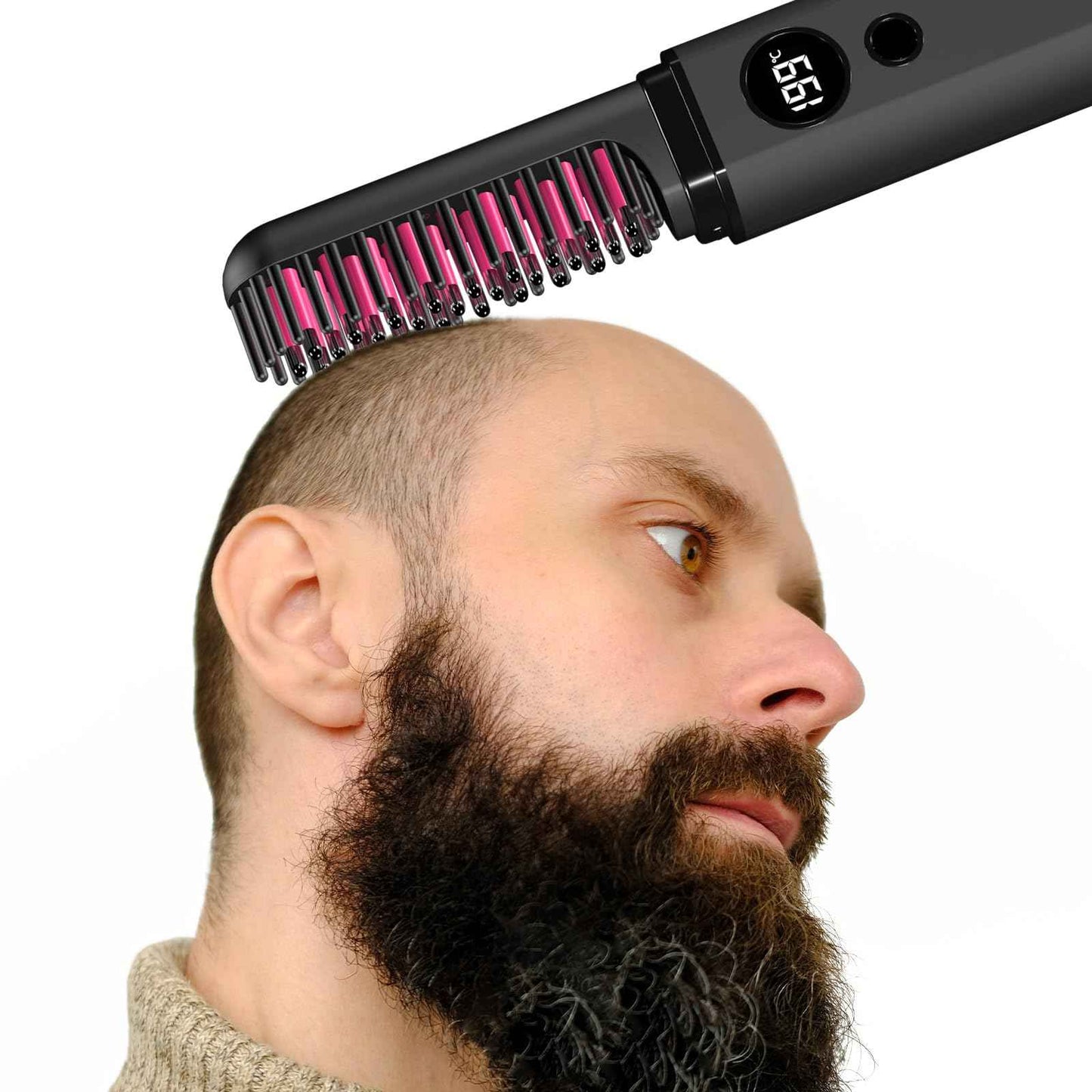 Beard Straightener for Men, Heated Beard Brush, Cordless Beard Hot Comb for Medium to Long Beards, with Travel Case, Rechargeable, 3 Temp Settings, Ionic Technology, Grooming Gift for Men(Black)