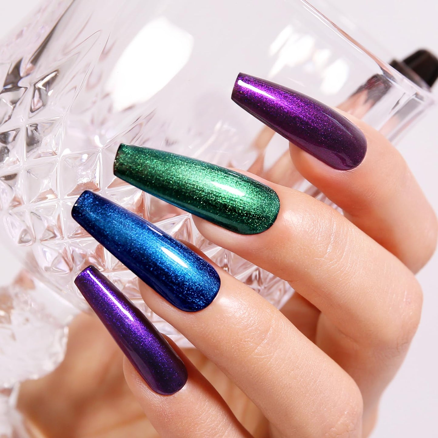 Imtiti Pearl Gel Nail Polish Set, 5 Colors Transparent Shell Shimmer Nail Gel Polish Blue Purple Rose Gold Green Mermaid Nail Drawing Gel With Black Gel Polish Spring Summer Soak Off UV Led 6ML