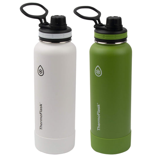 ThermoFlask 40 oz Double Wall Vacuum Insulated Stainless Steel 2-Pack of Water Bottles, Arctic/Grasshopper