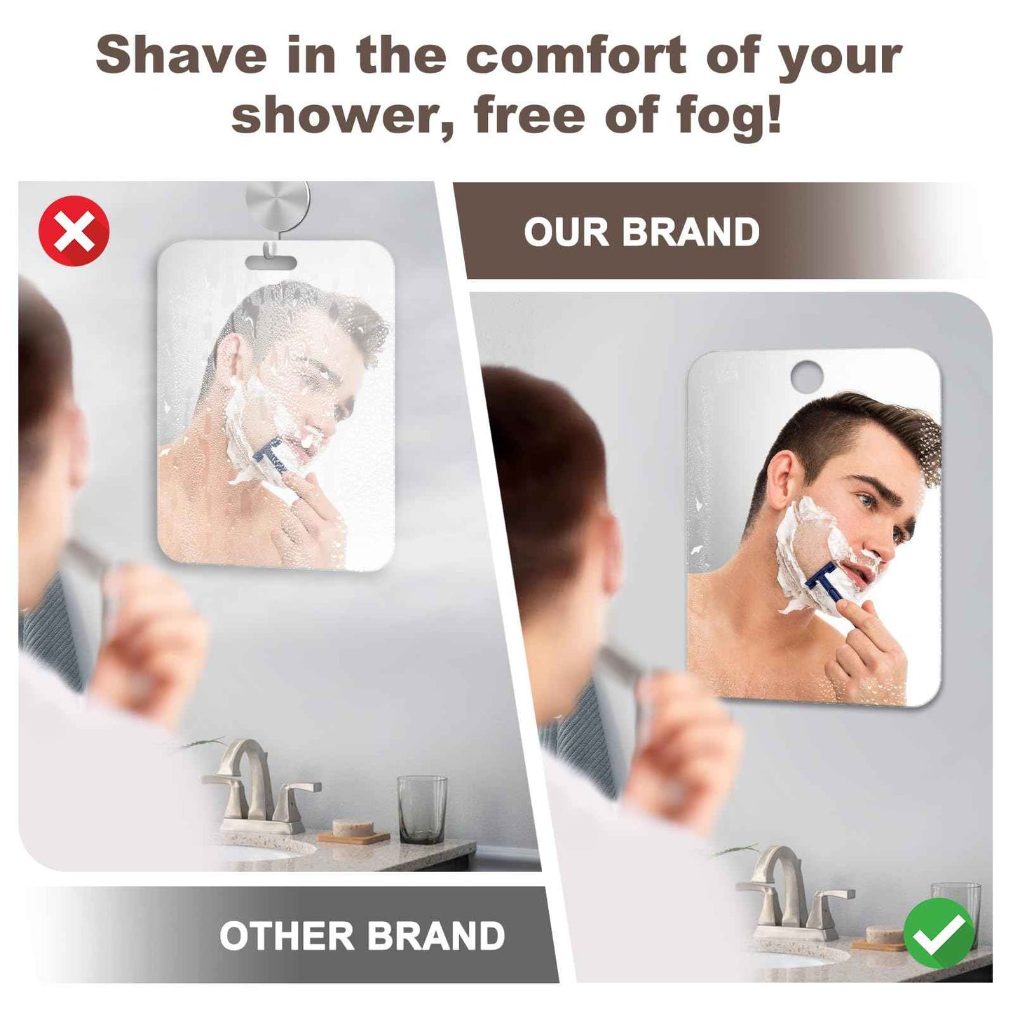 Nyosye Shower Mirror Fogless for Shaving Anti-Fog Frameless Wall Hanging Makeup,11.02" L x 7.87" W,Darkgrey