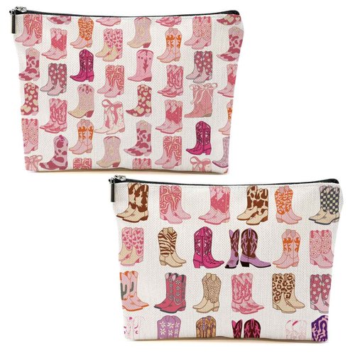 2pcs Western Makeup Bag Cowgirl Boots Cosmetic Bags for Women, Cowgirls Gifts for Women Sisters Friends Birthday Gift, Toiletry Zipper Pouch Western Stuff Cowboy Boots Gifts