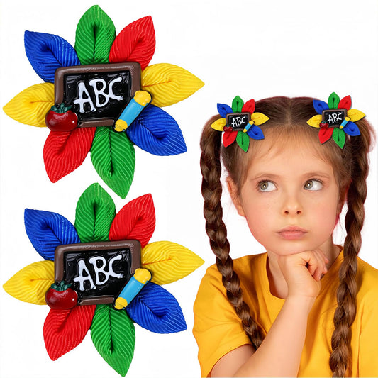 Vsdski Back to School Bow Hair Clips Sunflower Hair Clips Blackboard Letter Pencil Bows Hair Barrettes Cute Bow Hairpins for Toddler Girls Kindergarten First Day of School Hair Accessories 2pcs