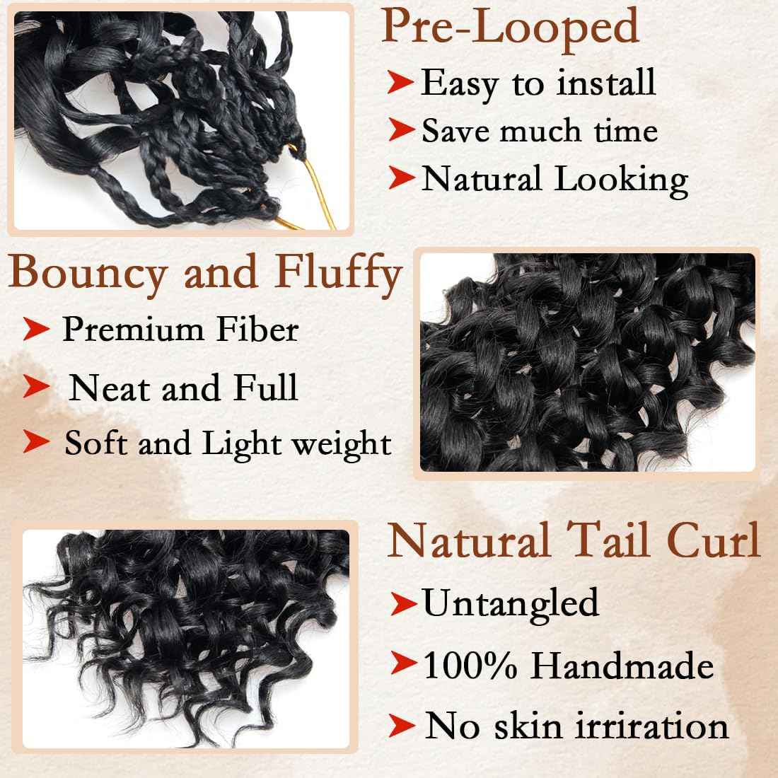 Gogo Curl Crochet Hair 8 Packs Ocean Wave Crochet Hair Pre Looped Long Deep Wave Hair Extension Synthetic Braiding Hair for Women Natural Black 24 Inch Color 1B