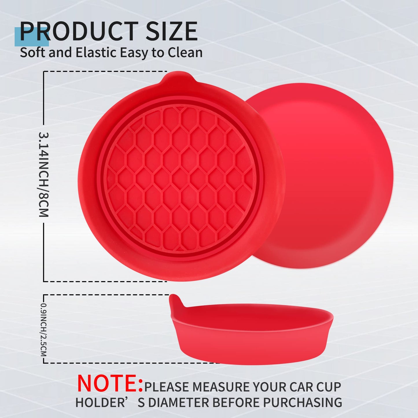 Amooca Car Cup Coaster Universal Automotive Waterproof Non-Slip Cup Holders Sift-proof spill Holder Car Interior Accessories 2 Pack Red