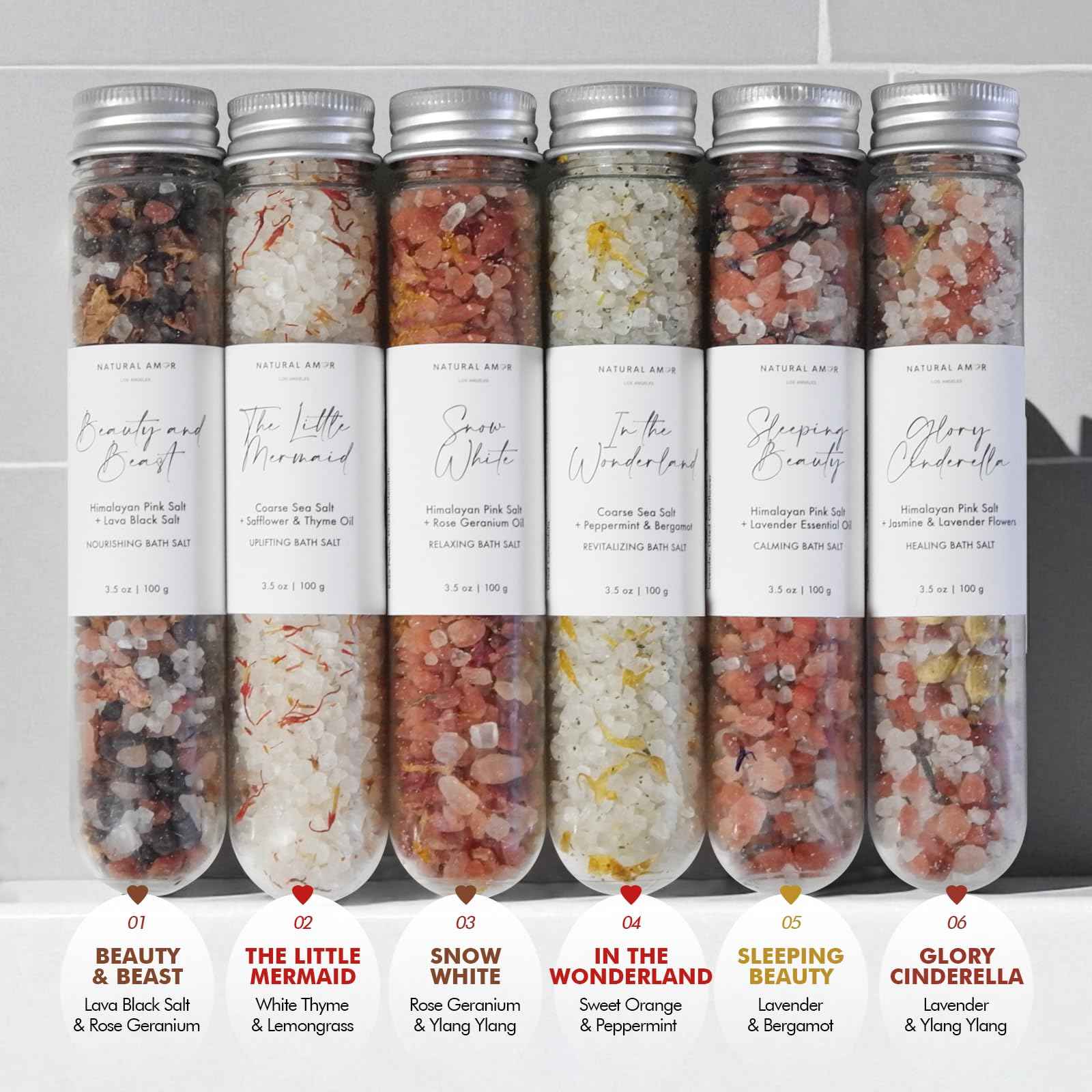 Handmade Bath Salt Gift Set 6 Pack, All Natural, Scented with Essential Oils, Gift for Women