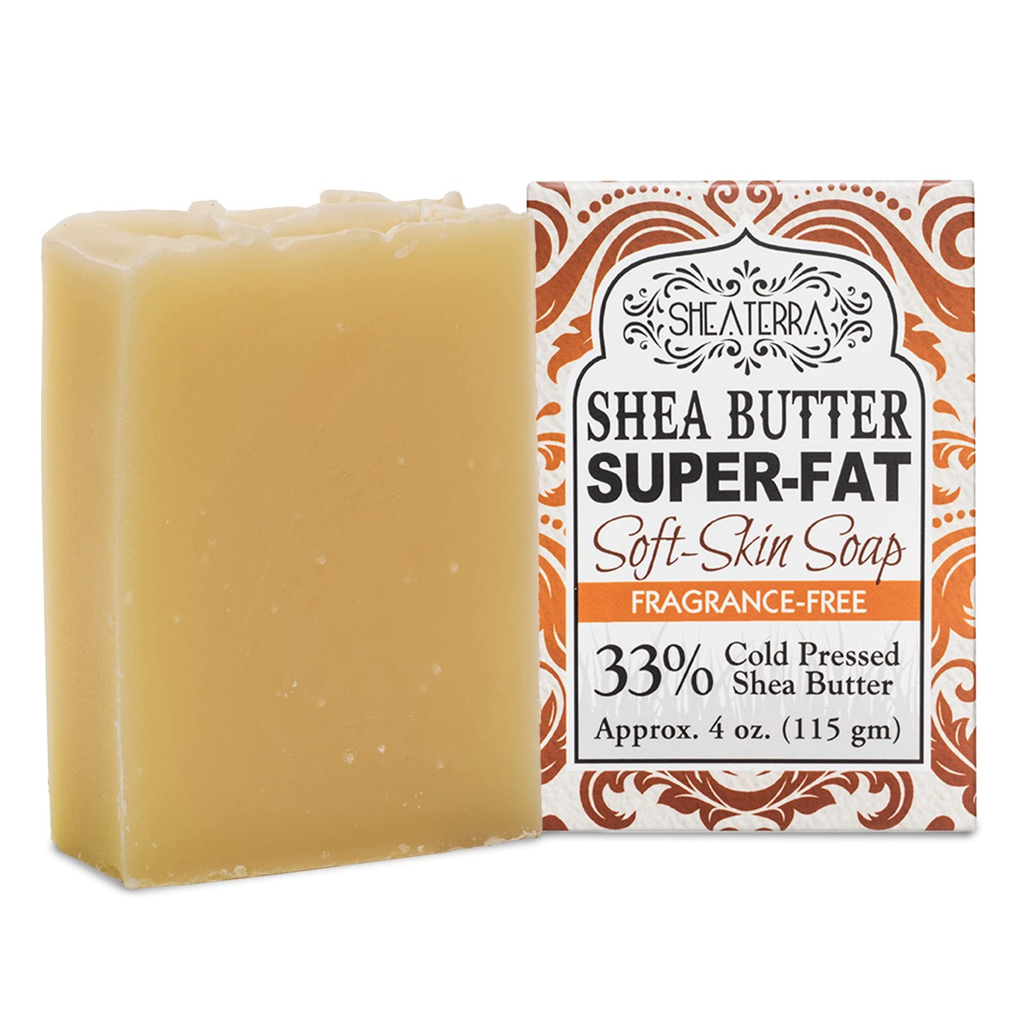 Shea Terra 33% Shea Butter Soap Fragrance Free – All Natural, Emollient Soap Bar that Cleanses, Moisturizes, Soothes & Calms Sensitive Skin and is Gentle on Baby’s Skin – 4.5 oz