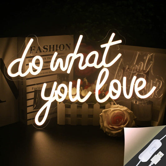 Lucunstar Do What You Love Neon Sign,Neon Sign for Room,Warm White Led Neon Signs for Wall Decor,Light Sign for Wedding,Engagement,USB Powered Led Neon Light for Room Decor,Valentines Day Decor