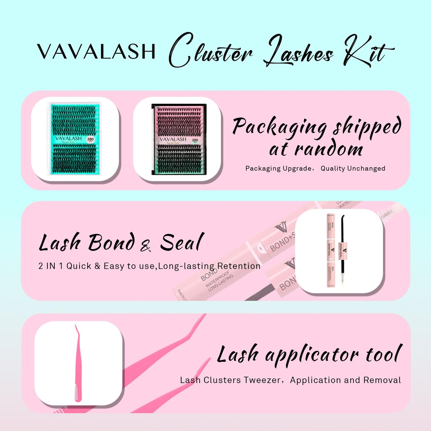 VAVALASH DIY Lash Extension Kit 280 Clusters Individual Lashes Kit 30D 40D 0.07D-10-16mm Lash Clusters, Lash Bond and Seal, Lash Tweezer for DIY Eyelash Extension at Home（Kit-30D+40D-0.07D-10-16MIX）