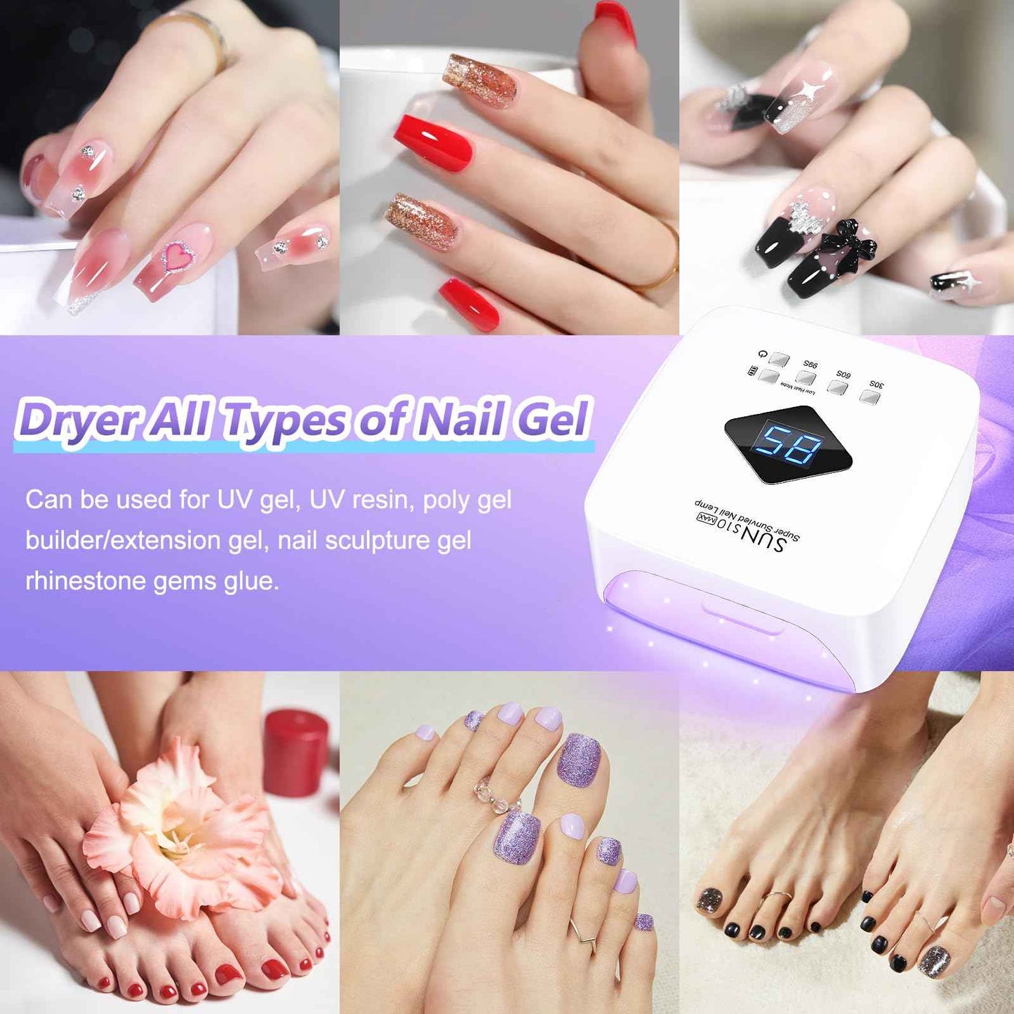 Cordless Rechargeable UV LED Nail Lamp,LKE 86W UV Light for Gel Nails UV Nail Light Nail Dryer with 3Timer Setting Display Auto Sensor Professional Quick Dry Gel Polish