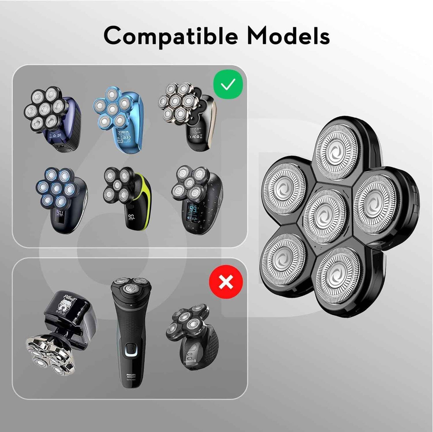 Kibiy Head Shavers Replacement Blades, 6 Blades Head Shaver for Bald Men Replacement, Easy Install Electric Razor Shaver for Model MS-672