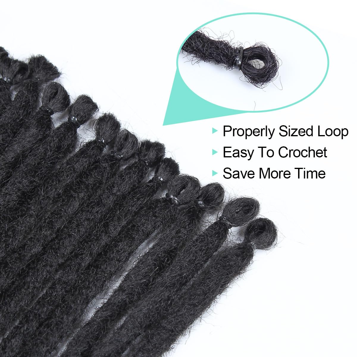 Pouweney 20 Strands Thick Dreadlock Extensions, 24Inch Straight Black Synthetic Crochet Dreads Extensions Hip Hop Style For Women and Man(1cm Width)