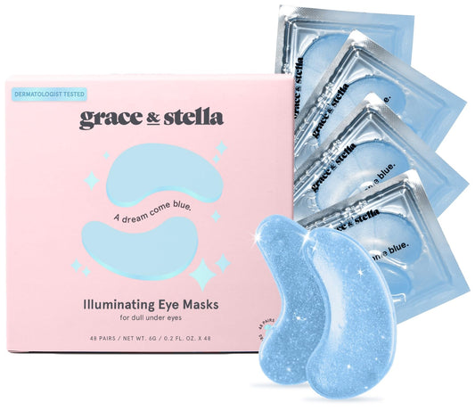 grace & stella Award Winning Under Eye Mask (Blue, 48 Pairs) Reduce Dark Circles, Puffy Eyes, Undereye Bags, Wrinkles, Gel Under Eye Patches, Birthday Gifts for Women - Vegan Cruelty-Free Self Care