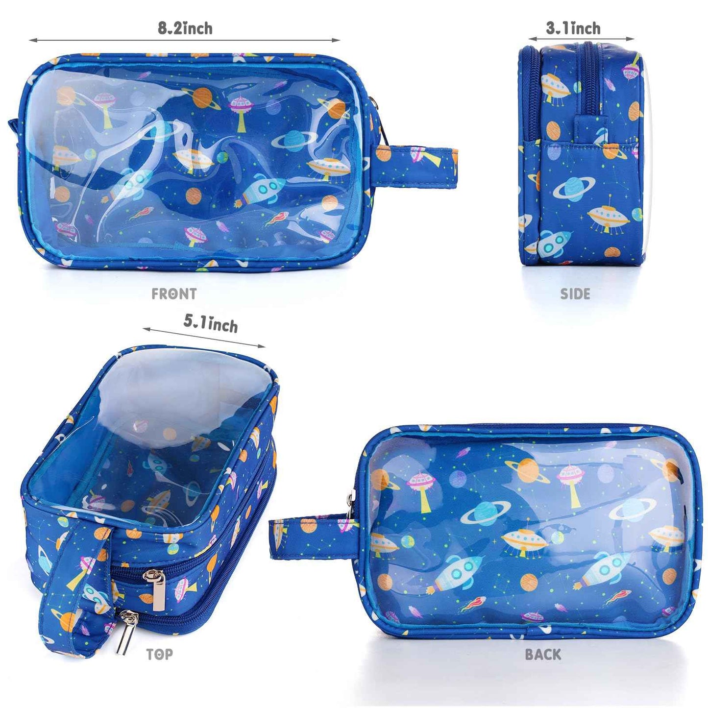 Vipdeal Space Kids Toiletry Bag for Boys, Travel Clear Toiletry Bag for Little Young Boys Waterproof Hanging Wash Bag Toddler Traveling Toiletries, Navy Blue