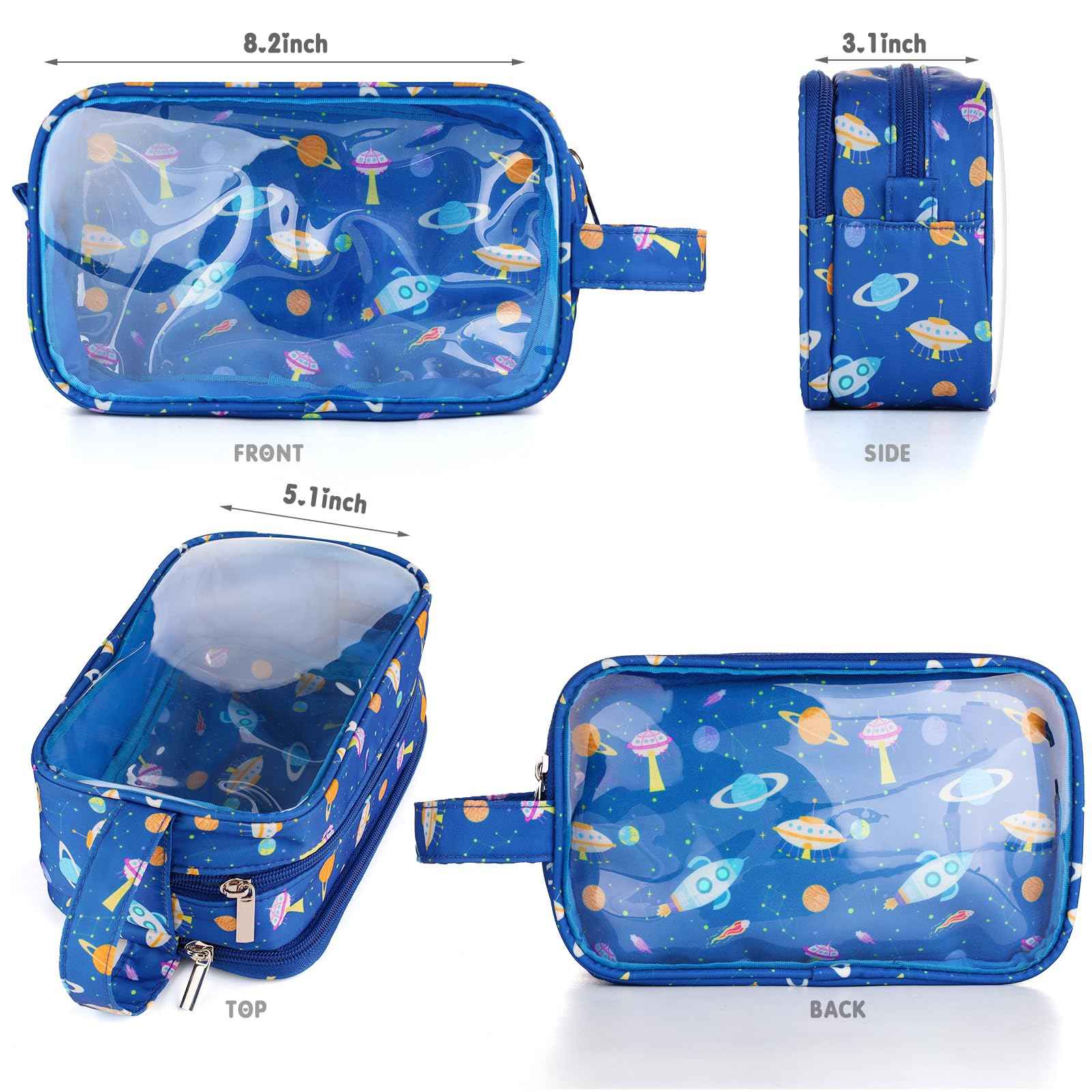 Vipdeal Space Kids Toiletry Bag for Boys, Travel Clear Toiletry Bag for Little Young Boys Waterproof Hanging Wash Bag Toddler Traveling Toiletries, Navy Blue