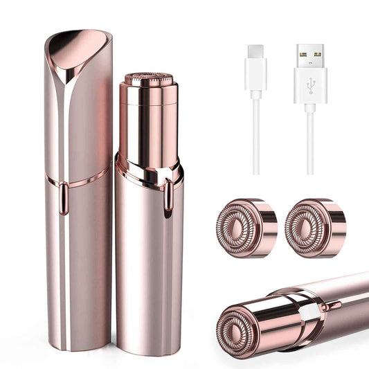 Facial Hair Remover for Women, Face Shaver for Women, Lady Face Electric Razor for Lip, Chin, Peach Fuzz, 2 Replacement Heads and USB Rechargeable