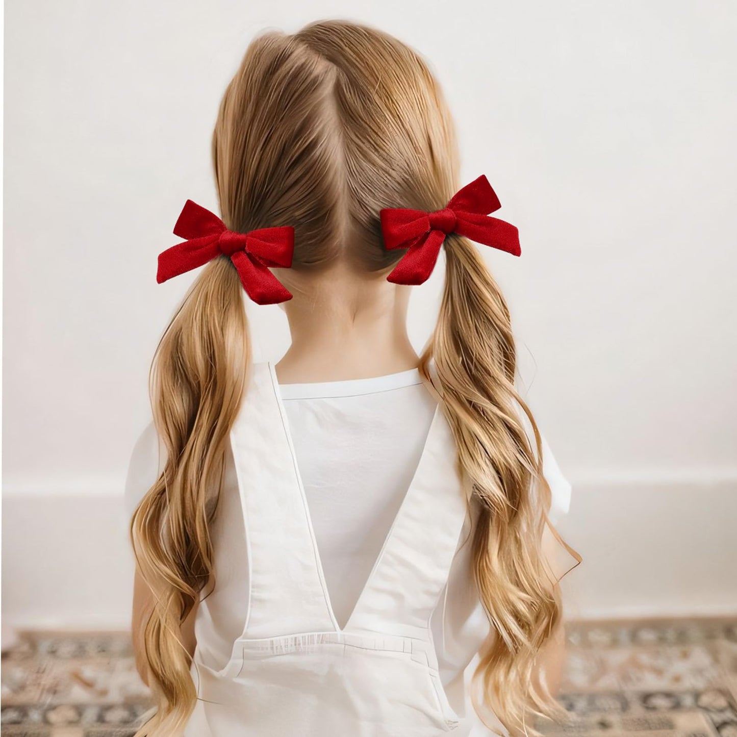 DEEKA Red Velvet Bow Headband & 2 Pcs Velvet Hair Bows Set Velvet Uniform Hair Accessories Hair Band for Little Toddler School Girls -Red