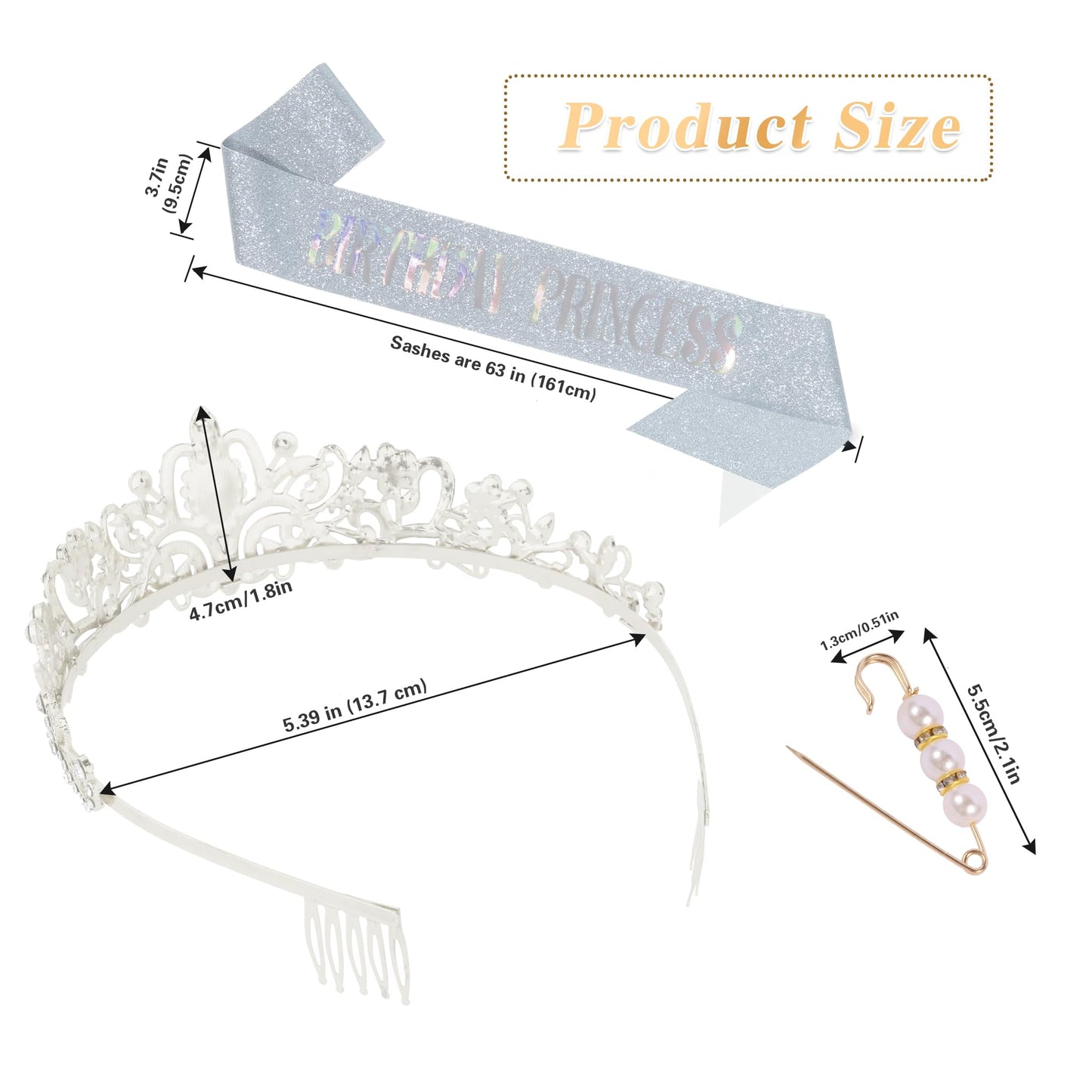 LMJUNZZ Rose Gold Birthday Princess Sash and Crown Set, Adjustable Glitter Sash Rhinestone Crown, Brooch, for Girls' Birthday Decorations