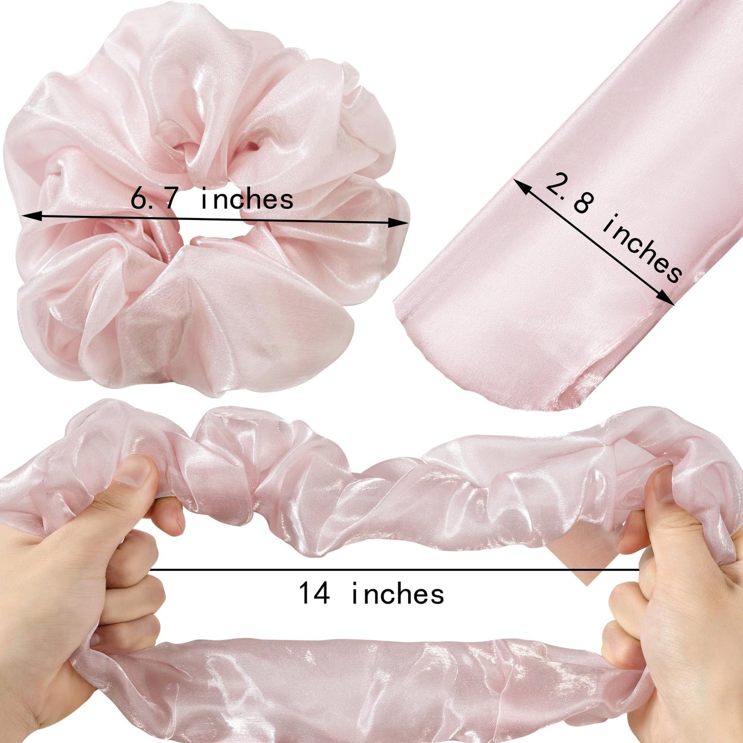 ACCGLORY Extra Large Hair Scrunchies, 7 Inches Pearls Scrunchies for Women Girls, Oversized Gauze Scrunchie Ties, Big Hair Accessories for all hair styles (Pink Satin Scrunchy)