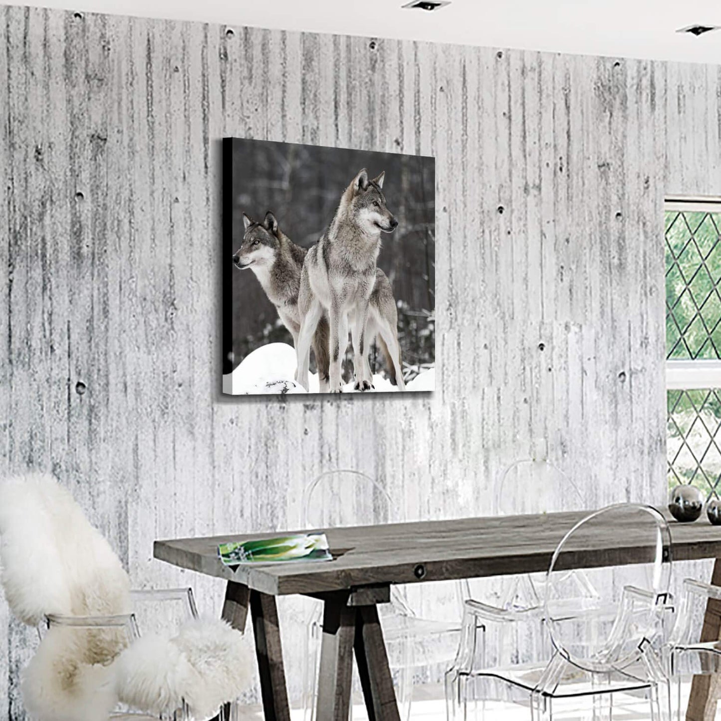 Wolf Artwork Canvas Wall Art: Wildlife Painting Pictures for Office or Living Room Decoration (24'' x 24'')