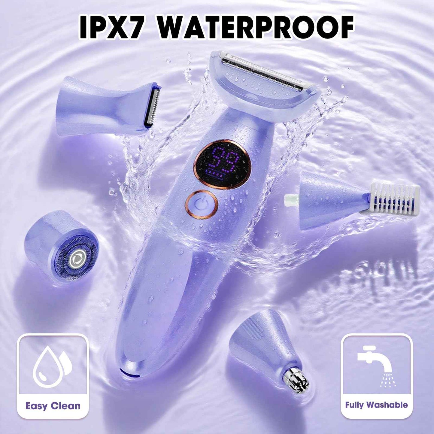 5 in 1 Bikini Trimmer for Women,IPX7 Waterproof Cordless Replaceable Pubic,Eyebrow,Facial Electric Razors&Nose Hair Trimmer&Painless Body Shaver for Arms Legs Underarms,USB Charge,LED Display,Wet&Dry