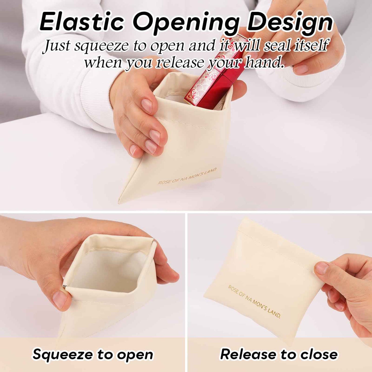 Makeup Bag for Purse:GloréBrochas PU Leather Makeup Pouch Set Large & Small Portable Cosmetic Bags, Waterproof Squeeze Top Coin Purse,Travel Organizer for Makeup,Lipstick, Jewelry,Earbuds(White)