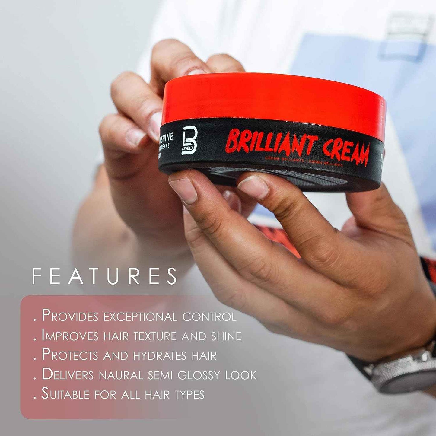 L3 Level 3 Brilliant Cream - Improves Hair Texture and Shine - Delivers a Natural Hair Style Look Hydrates your Hair (4 Pack)