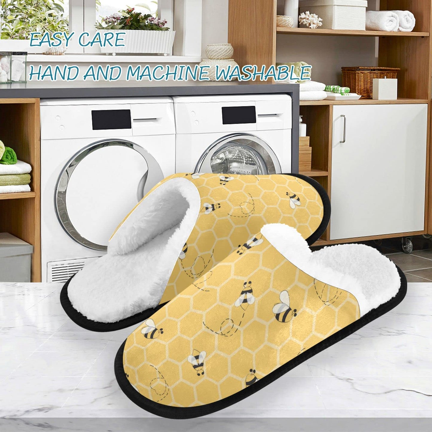 Yellow Bees Spa Slippers Honey Honeycombs House Slippers Memory Foam Slippers Indoor Outdoor Non-Slip Home Shoes M for Men Woman