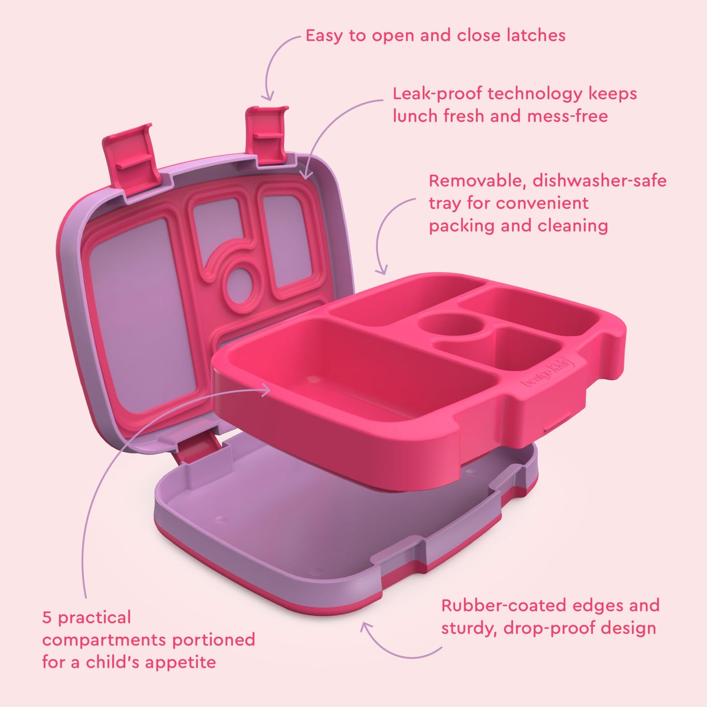 Bentgo Kids Prints Leak-Proof, 5-Compartment Bento-Style Kids Lunch Box - Ideal Portion Sizes for Ages 3-7, Durable, Drop-Proof, Dishwasher Safe, & Made with BPA-Free Materials (Fairies)