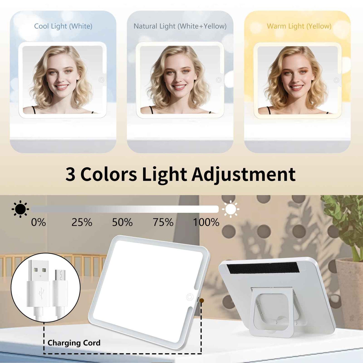 Faquenc Travel Makeup Bag with LED Mirror 3 Color Modes,10.2-in Black Vegan Leather Makeup Organizer Bag with Adjustable EVA Dividers and Independent Brush Panel