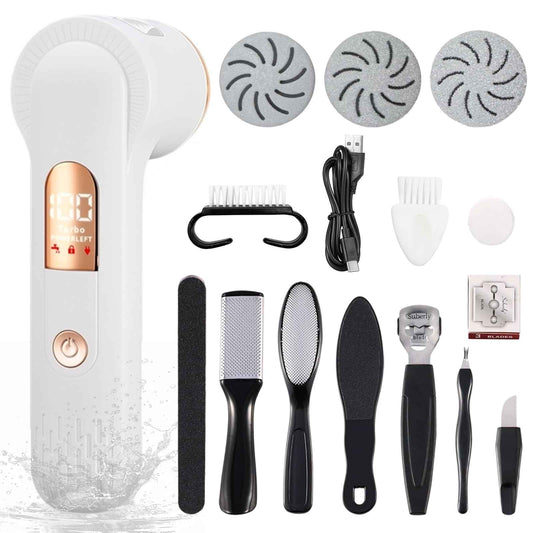 Meyluth Electric Foot Scrubber File Callus Remover with Absorb Function, Waterproof Foot Grinder Cracked Dry Dead Skin Removal for Feet Care, 3 Rollers, 2 Speed, Battery Display