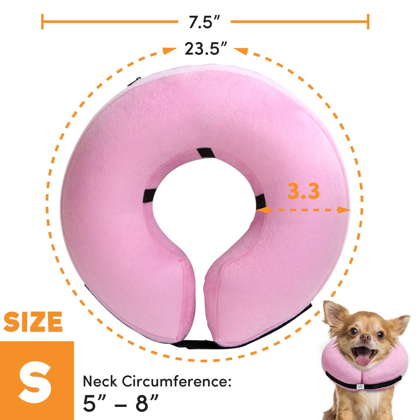 BENCMATE Protective Inflatable Collar for Dogs and Cats - Soft Pet Recovery Collar Does Not Block Vision E-Collar (Small, Pink)