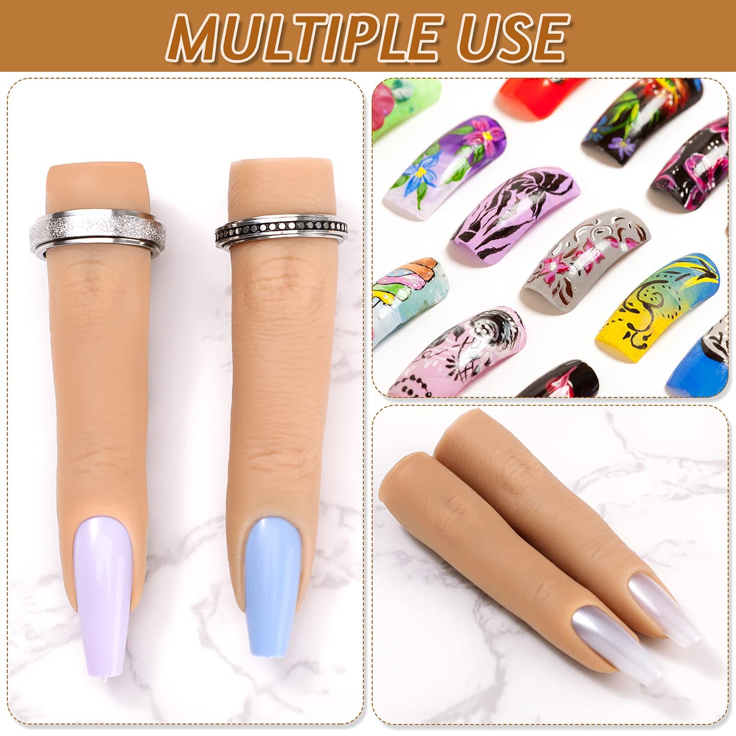 Maitys 2 Pieces Silicone Practice finger fake finger Nail Training Finger nail hand practice nail accessories for Acrylic Nails Art DIY Flexible Nail Art Training(Light Color)