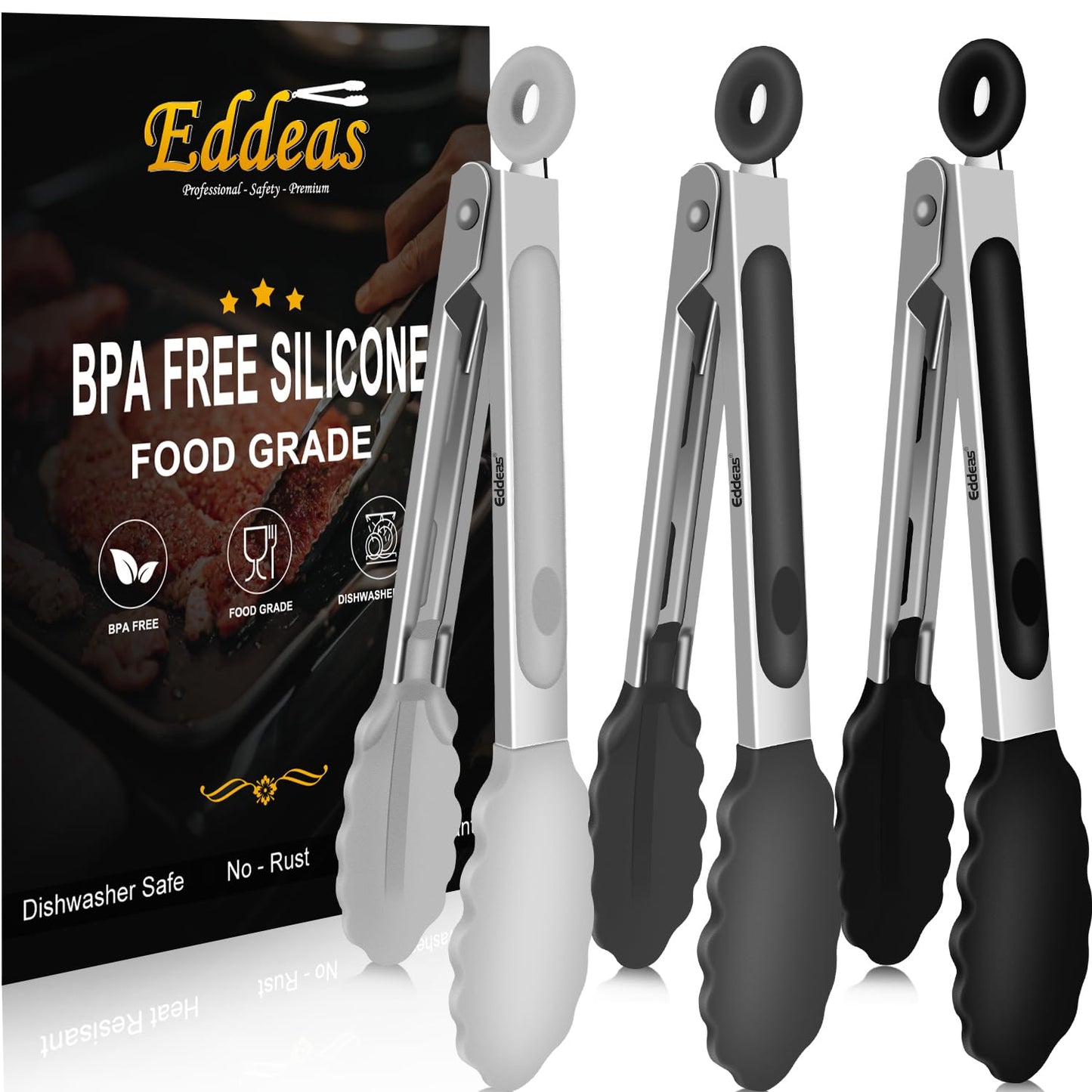 Eddeas Small Tongs For Cooking - 7 inch Mini Tongs For Serving, Silicone Kitchen Tongs With Silicone Tip, Air Fryer, Appetizers, Veggies, Salad, Dishwasher safety Set of 3 Colour