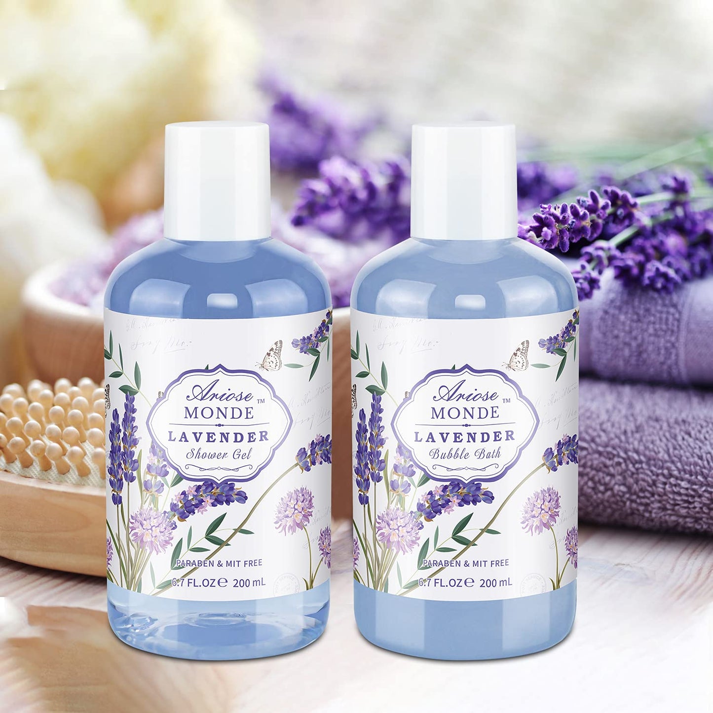 Bath Spa Basket Gift Set, with Lavender & Jasmine Scent, Home Spa Gift Basket Kits for Women, Includes Body Lotion, Shower Gel, Bath Salts, Bubble Bath, Body Mist, Bath Soap, Bath Bom