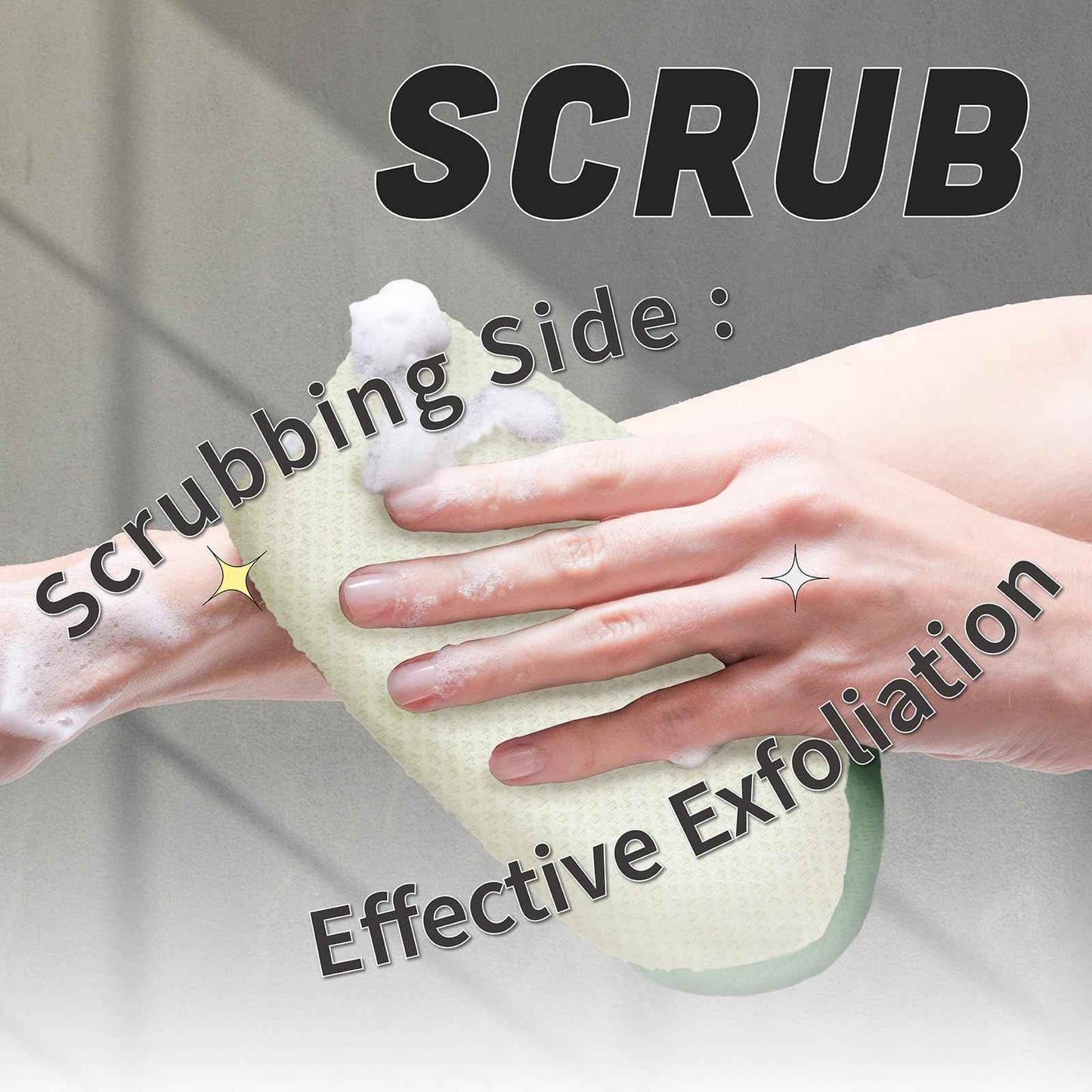 myHomeBody Dual-Textured Exfoliating Washcloth with Soft and Scrubbing Side, Body Exfoliation Scrubber for Bath, Shower, White with Green Edge, Set of 5