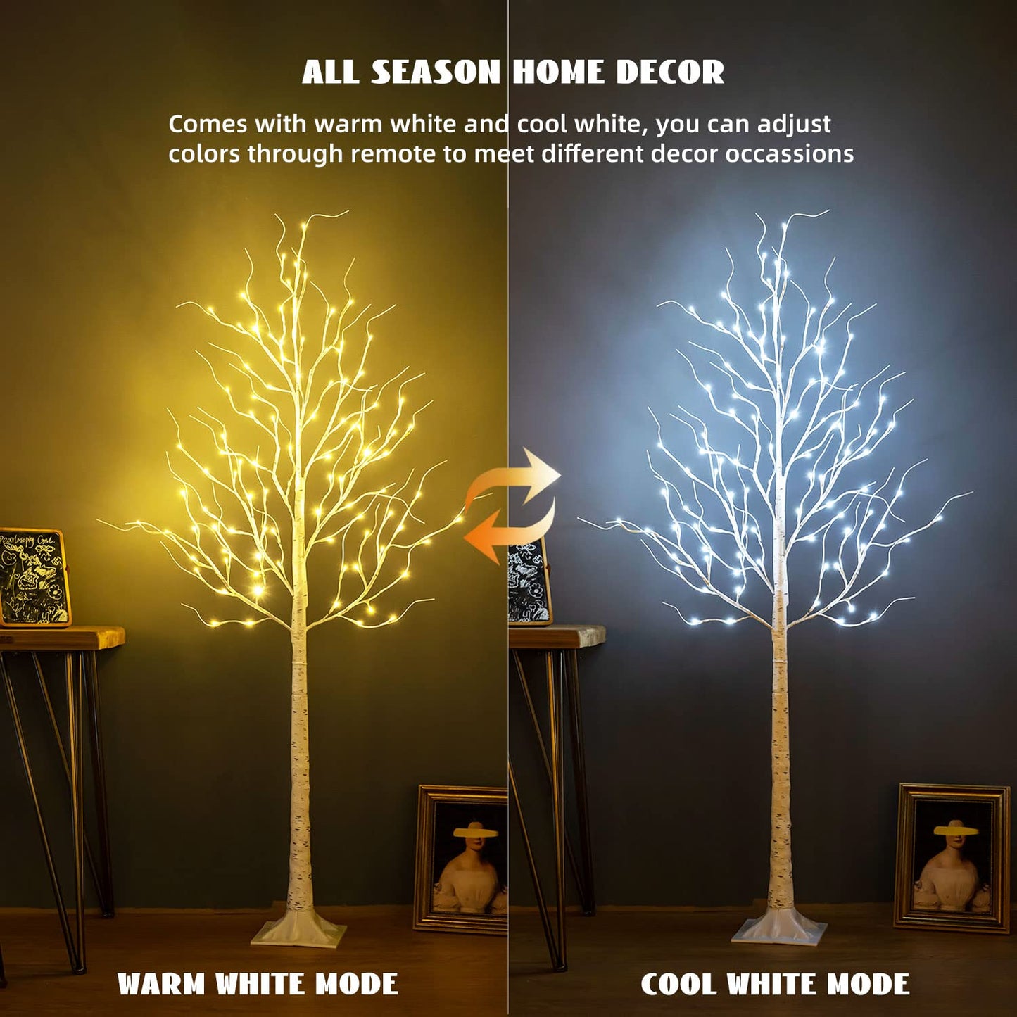 ZHOUDUIDUI Lighted Birch Tree, 6ft 96LED Birch Tree Lights,Artificial Twig Tree Light 9Modes Timer for Indoor Outdoor Christmas Halloween Easter Tree Home Party Wedding Decor,Warm & Cool White