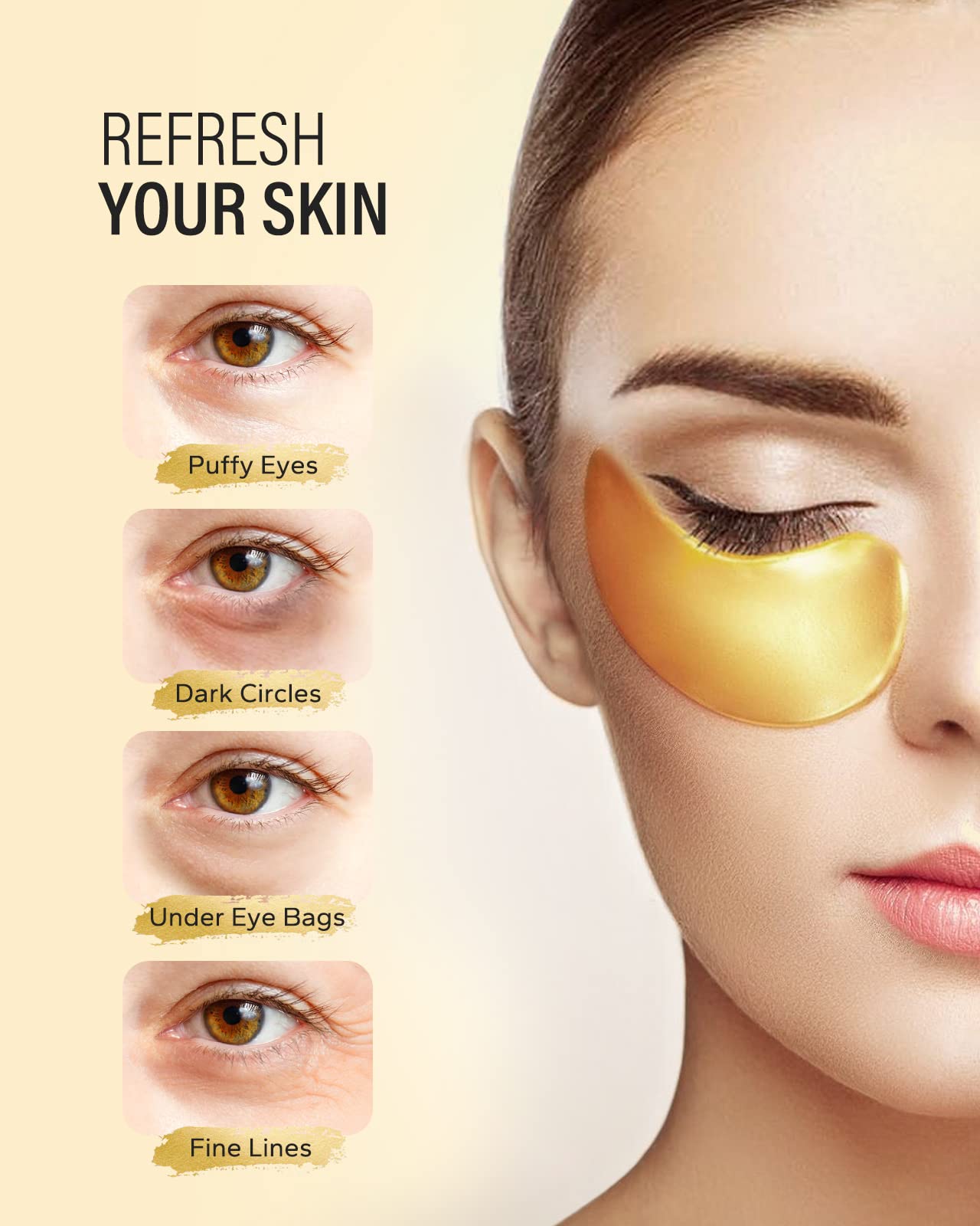 Maskiss 24k Gold Under Eye Patches (50 Pairs), eye mask, Collagen Skin Care Products, Eye Patches for Puffy Eyes, eye masks for dark circles and puffiness